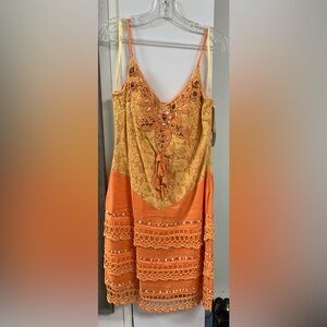Sue Wong Orange and Yellow Embellished Blouse